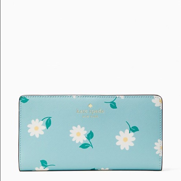 ♠️kate spade Dana Dancing Aster Daisy Floral large Slim Bifold Wallet, Aphrodite